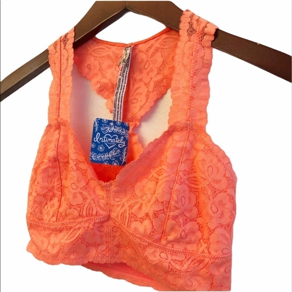 FREE PEOPLE NWT Galloon Lace Racerback Bralette Size XS in Neon Orange - Picture 6 of 16
